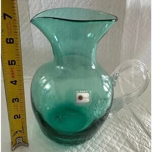 Blenko Antique Green 24 Oz Pitcher With Original Sticker